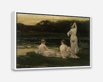 Water Lilies by Walter Shirlaw - Vintage Wall Art Print - 1 or 2 Panel Framed Canvas Print- 24x36 / 24x24 / 16x24 / 16x16 inch - Artcity6