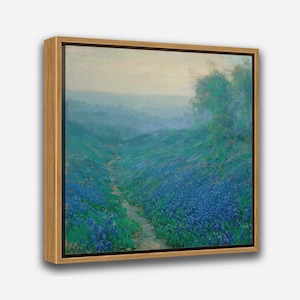 Bluebonnets at Dawn, North of San Antonio (1915) by Julian Onderdonk - 1 or 2 Panel Framed Canvas Print - 24x36 / 24x24 / 16x2 4 / 16x16 in.