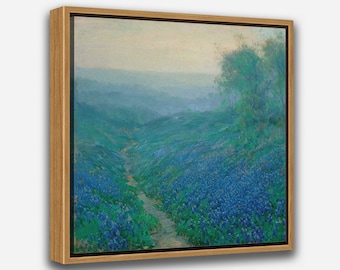 Bluebonnets at Dawn, North of San Antonio (1915) by Julian Onderdonk - 1 or 2 Panel Framed Canvas Print - 24x36 / 24x24 / 16x2 4 / 16x16 in.