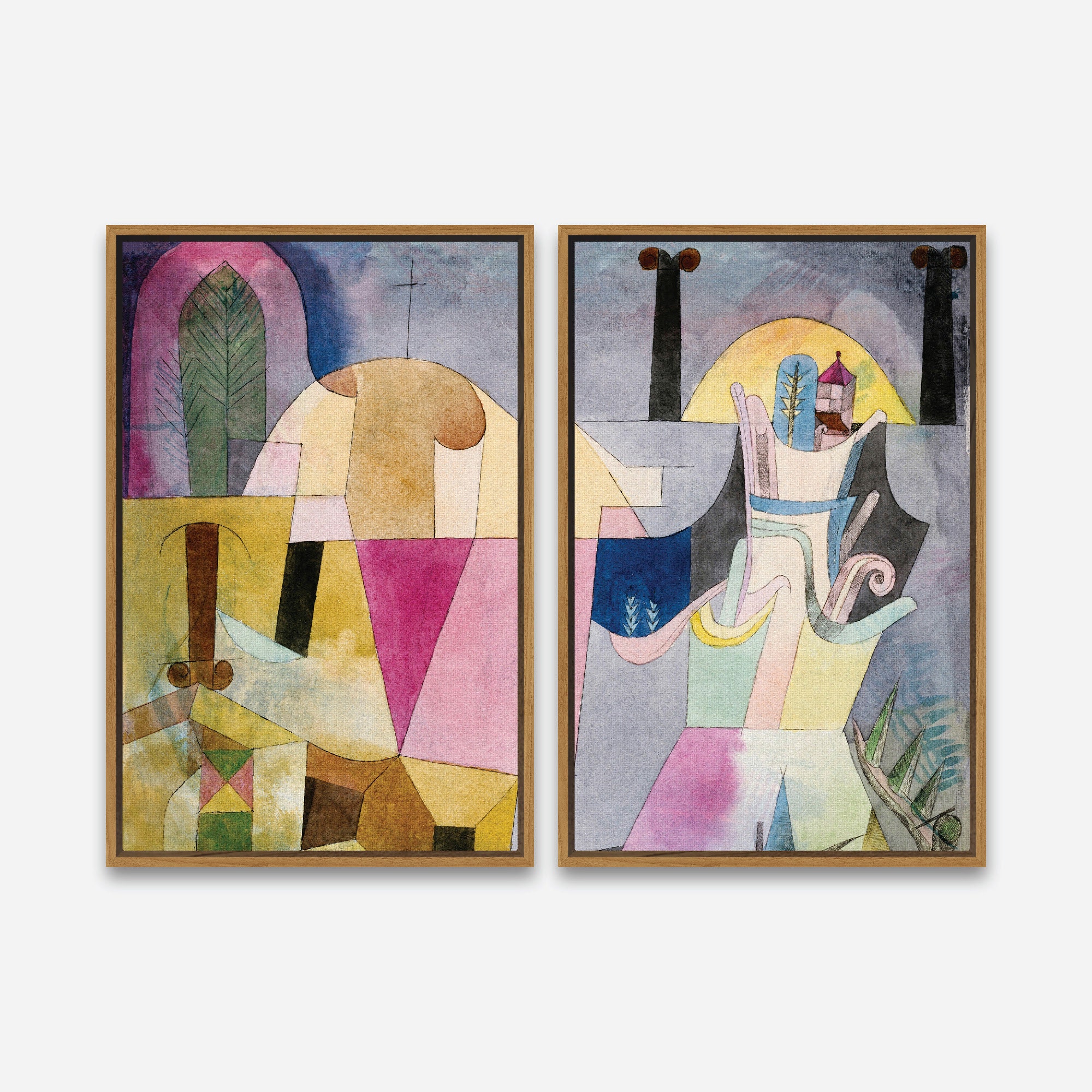 MODERN ART Print - Black Columns in a Landscape (1919) by Paul Klee - 1 or 2 Panel Framed Canvas Print - 24x36 / 24x24 / 16x24 / 16x16 inch
