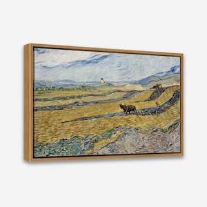 VAN GOGH PAINTING - Enclosed Field with Ploughman - Vintage Wall Art Print- 1 or 2 Panel Framed Canvas Print, 24x36/ 24x24/ 16x24/ 16x16 in.