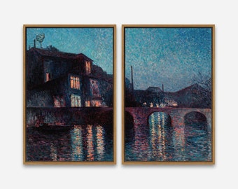 Vintage Art Print -The River Sambre in Charleroi (1896) by Maximilien Luce- 1 or 2 Panel Framed Canvas Print -  - Multiple Sizes Available
