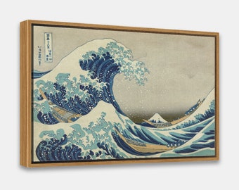 Vintage Wall Art Print - The Great Wave at Kanagawa. Designed by Hokusai - 1 or 2 Panel Framed Canvas Print, 24x36/ 24x24/ 16x24/ 16x16 inch