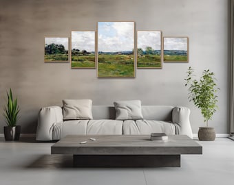 5 Piece Framed Canvas Wall Art Set, Landscape Wall Art Rustic Landscape Oil Painting Large Wall Art Print, Landscape Wall Decor Vintage Art.