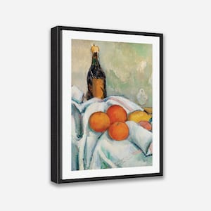 Artcity6 - Framed Canvas Print 24x36 / 24x24 / 16x24 / 16x16 inch, 1 or 2 Panel Wall Art Print- Bottle and Fruits (1890) by Paul Cézanne