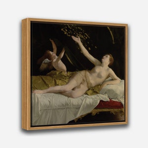 Danaë and the Shower of Gold by Orazio Gentileschi - Vintage Wall Art Print - 1 or 2 Panel Framed Canvas Print, 24x36/24x24/16x24/16x16 in.
