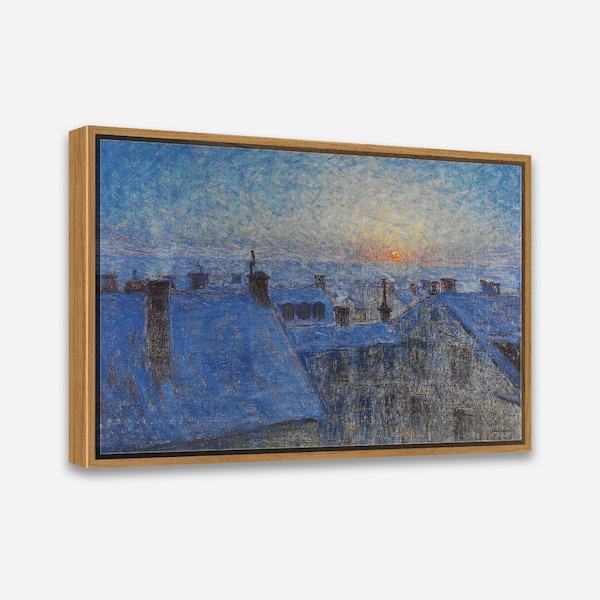 Sunrise over the Rooftops. Motif from Stockholm (1903) by Eugène Jansson - 1 or 2 Panel Framed Canvas Print, 24x36/ 24x24/ 16x24/ 16x16 inch