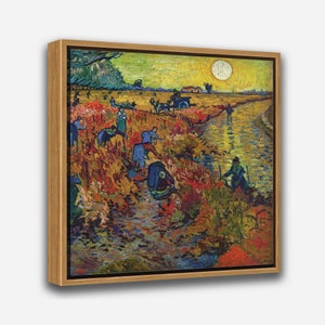 Framed Canvas Print - 24 x 36 / 24 x 24 / 16 x 24 / 16 x 16 inch, 1 or 2 Panel Wall Art - Vincent Van Gogh&#39;s The Red Vineyard (1888)