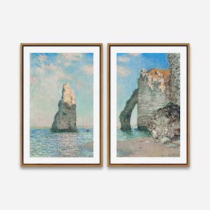 Artcity6 Framed Canvas Print -24 x 36 / 24 x 24 / 16 x 24 / 16 x 16 inch, 1 or 2 Panel Wall Art, Claude Monet&#39;s The Cliffs at Étretat (1885)