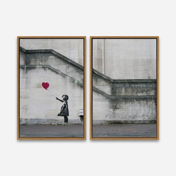 Graffiti Wall Art Print - Banksy Art - There is Always Hope - 1 or 2 Panel Framed Canvas Print, 24 x 36 / 24 x 24 / 16 x 24 / 16 x 16 inch