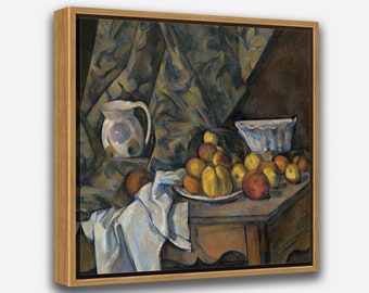 Still Life with Apples & Peaches (1905) by Paul Cézanne - Vintage Art Print - 1 or 2 Panel Framed Canvas Print, 24x36/24x24/16x24/16x16 in.