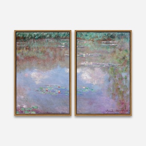 Framed Canvas Print 24x36/24x24/16x24/16x16 inch, 1 or 2 Panel Famous Painting Art Print- Claude Monet&#39;s The Water Lily Pond (Clouds) (1903)
