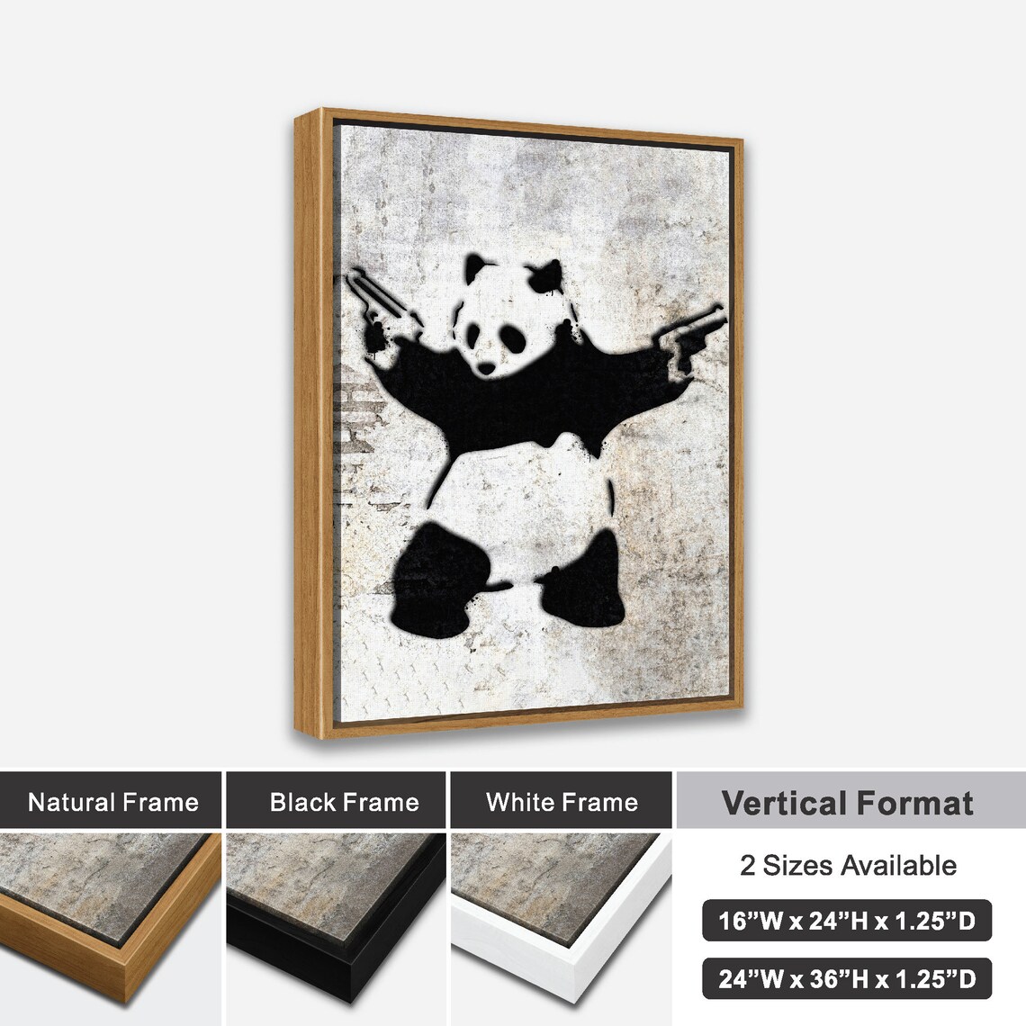 Graffiti Wall Art Print - Banksy Panda With Guns - 1 or 2 Panel Framed ...