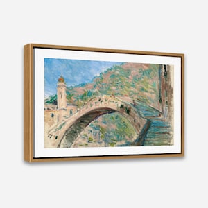 Artcity6 Framed Canvas Print -24x36 / 24x24 / 16x24 / 16x16 inch, 1 or 2 Panel Famous Art Print- Claude Monet&#39;s Bridge at Dolceacqua (1884)