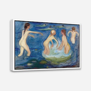 Bathing Girls (1897–99) by Edvard Munch - Vintage Wall Art Print - 1 or 2 Panel Framed Canvas Print- 24x36 / 24x24 / 16x24 / 16x16 inch