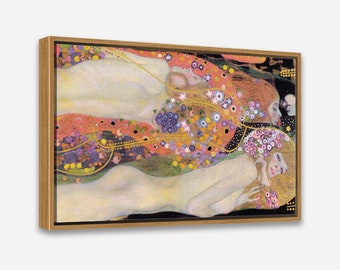 FAMOUS PAINTING - Water Serpents II (1907) by Gustav Klimt- Vintage Art Print- 1 or 2 Panel Framed Canvas Print, 24x36/24x24/16x24/16x16 in.