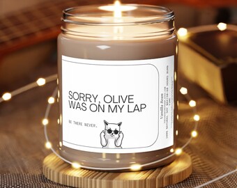 Lo siento gato estaba en mi vela de regazo, vela de gato divertida, velas de gato personalizadas, lo siento, llegaré tarde, dedo medio de gato, regalo de gato divertido, regalo de amante de los gatos