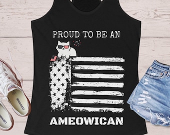 Ameowican Cat Tank Top, Patriotic 4th of July USA Flag Shirt, Funny Cat Patriotic Tee, Labor Day Shirt, Cat Lover Summer Top