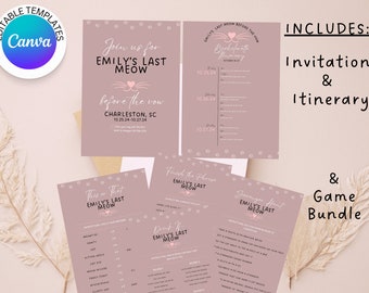 Cat Bachelorette Party Invitation and Games Bundle, Digital Download, Last Meow Before the Vow, Printable Cat Bach Party Kit