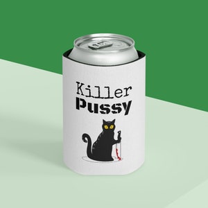 Funny Killer Cat Slim Can Koozie, Cat with Knife, Murder Cat, Cat Coozie, Funny Koozie, Skinny Can Cooler, Cat Knife What, Cat Themed Gifts image 9