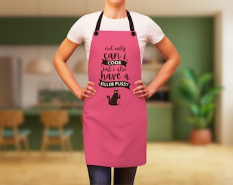 Funny Apron For Women, Inappropriate Aprons, Cooking Apron, Funny Cook Aprons, Naughty Apron, Innuendo Aprons, Cat Apron, Pink Apron