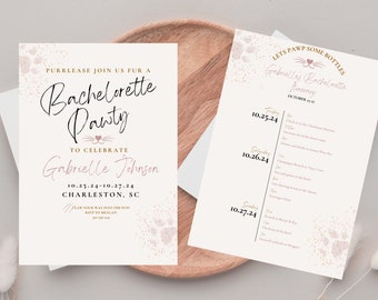 Cat Themed Bachelorette Itinerary Templates, Cat Bachelorette Party Invitation, Last Meow Invitation Download, Meowied Editable Card
