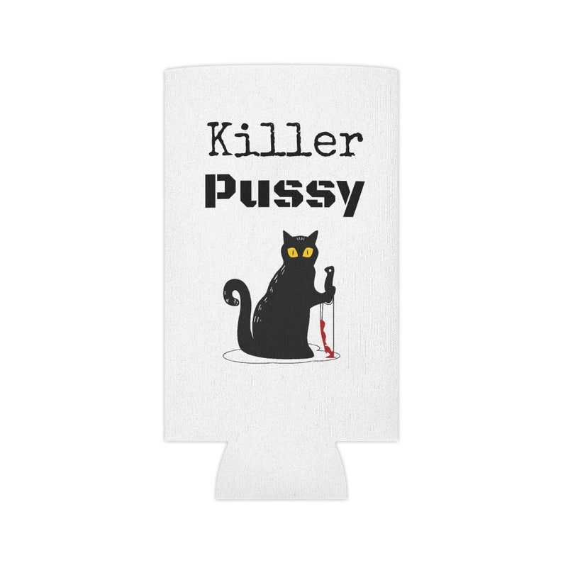 Funny Killer Cat Slim Can Koozie, Cat with Knife, Murder Cat, Cat Coozie, Funny Koozie, Skinny Can Cooler, Cat Knife What, Cat Themed Gifts image 10
