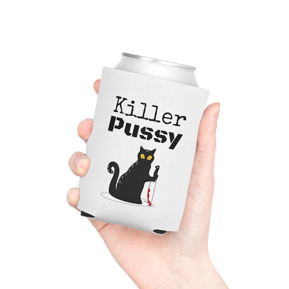 Funny Killer Cat Slim Can Koozie, Cat with Knife, Murder Cat, Cat Coozie, Funny Koozie, Skinny Can Cooler, Cat Knife What, Cat Themed Gifts