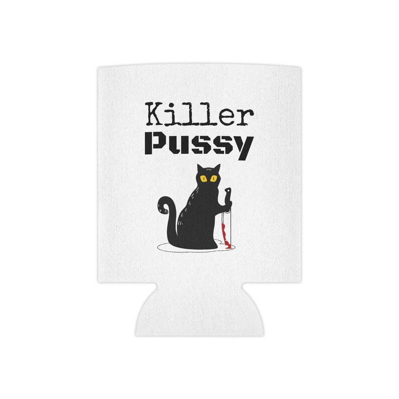 Funny Killer Cat Slim Can Koozie, Cat with Knife, Murder Cat, Cat Coozie, Funny Koozie, Skinny Can Cooler, Cat Knife What, Cat Themed Gifts image 2