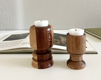 Vintage hand turned wooden votive candle holders/ Scandinavian or minimalist style