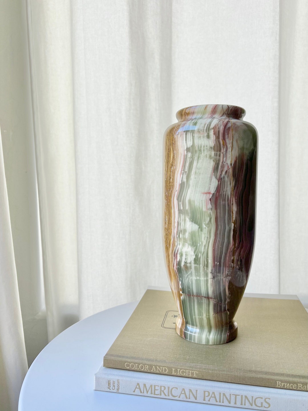 Vintage Large Onyx Alabaster Stone Vase Etsy