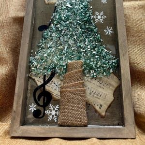 Crushed Glass & Resin Christmas Tree Art – Elegant Gold, Coastal Turquoise, or Rustic Music-Themed Handmade Holiday Wall Decor image 20