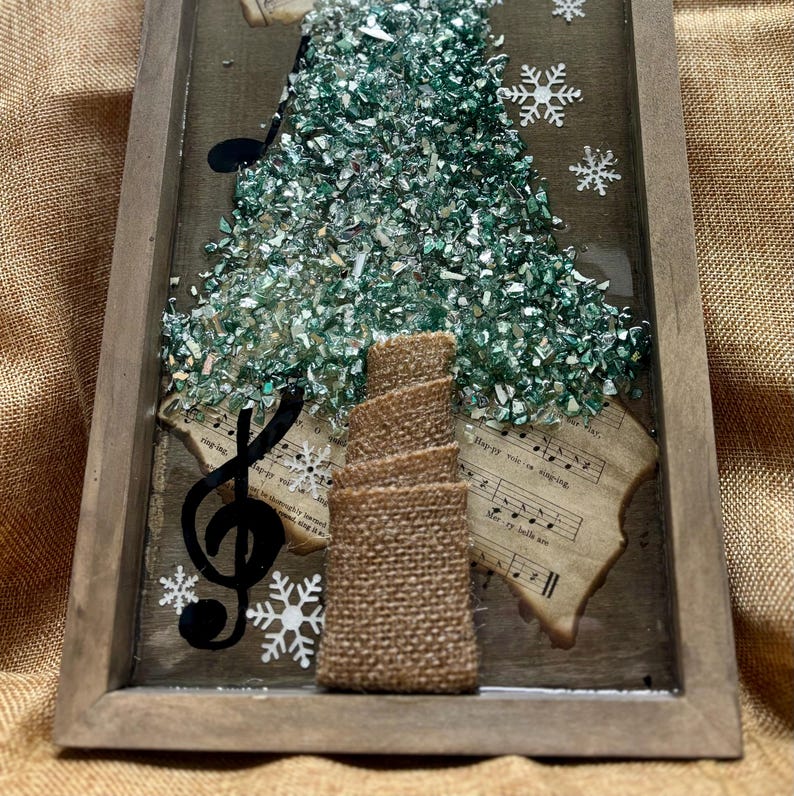 Crushed Glass & Resin Christmas Tree Art – Elegant Gold, Coastal Turquoise, or Rustic Music-Themed Handmade Holiday Wall Decor image 20