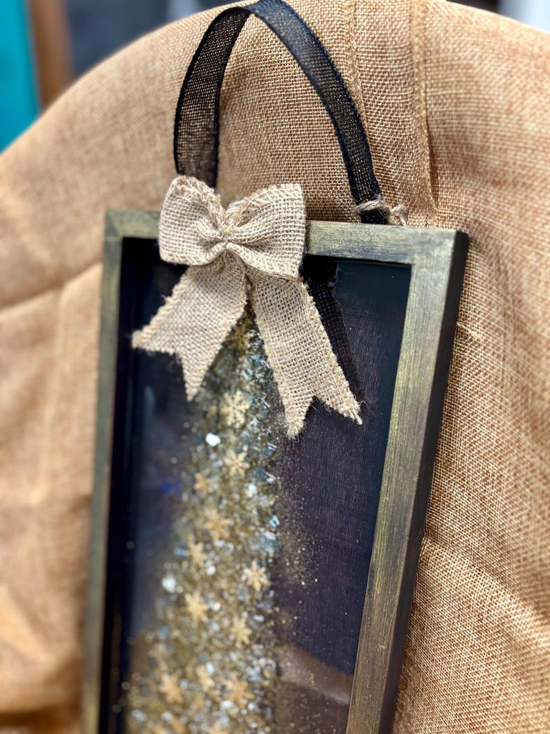 Crushed Glass & Resin Christmas Tree Art – Elegant Gold, Coastal Turquoise, or Rustic Music-Themed Handmade Holiday Wall Decor image 10