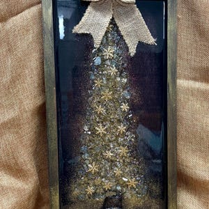 Crushed Glass & Resin Christmas Tree Art – Elegant Gold, Coastal Turquoise, or Rustic Music-Themed Handmade Holiday Wall Decor image 1