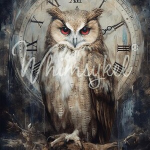 Timekeeper Owl and Clock Art Print, Whimsical Gothic Wall Decor, Dark Academia Home Decor Whimsykel Designs