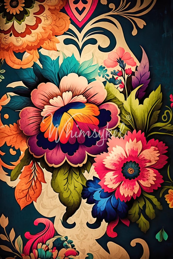 Boho Flowers | Large Decoupage Tissue Paper | Furniture | Arts & Crafts | 21x29 or 14x20 | Whimsykel Designs | Multiple Flowers