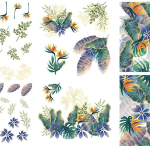 TROPICAL LEAVES | RETIRED | Large Transfer for Furniture | Dixie Belle Paint | 24&quot;x38&quot; divided into 4 sheets