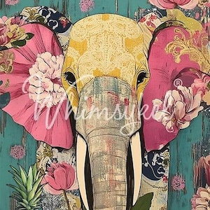 BOHEMIAN WANDERER | Large Decoupage Tissue Paper for Furniture | Arts & Crafts | 21x29 | Whimsykel Designs | colorful abstract elephant