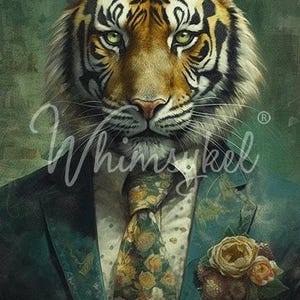 Sebastian Tiger Large Decoupage Tissue Paper for Furniture 21x29 Whimsykel Designs Tiger in Suit