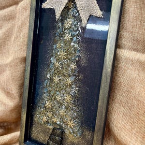 Crushed Glass & Resin Christmas Tree Art – Elegant Gold, Coastal Turquoise, or Rustic Music-Themed Handmade Holiday Wall Decor image 7