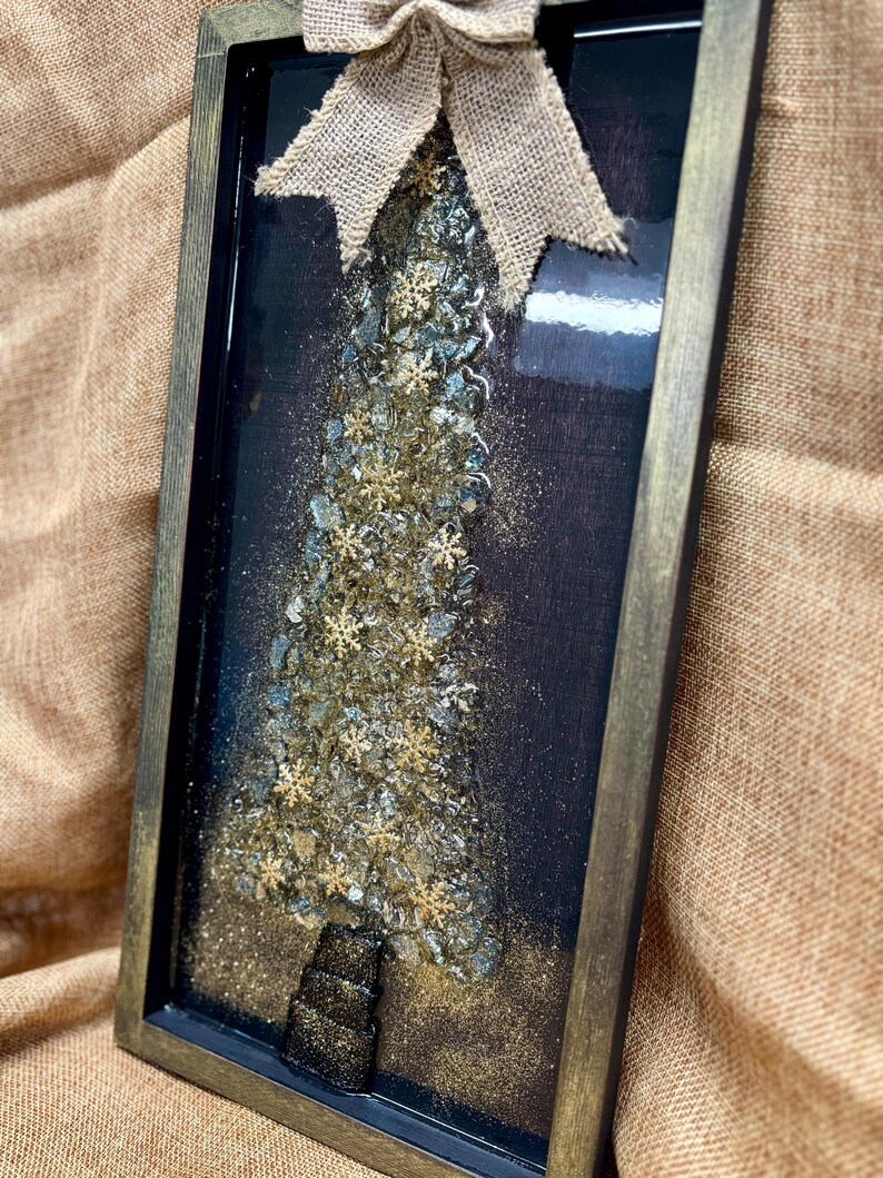 Crushed Glass & Resin Christmas Tree Art – Elegant Gold, Coastal Turquoise, or Rustic Music-Themed Handmade Holiday Wall Decor image 7