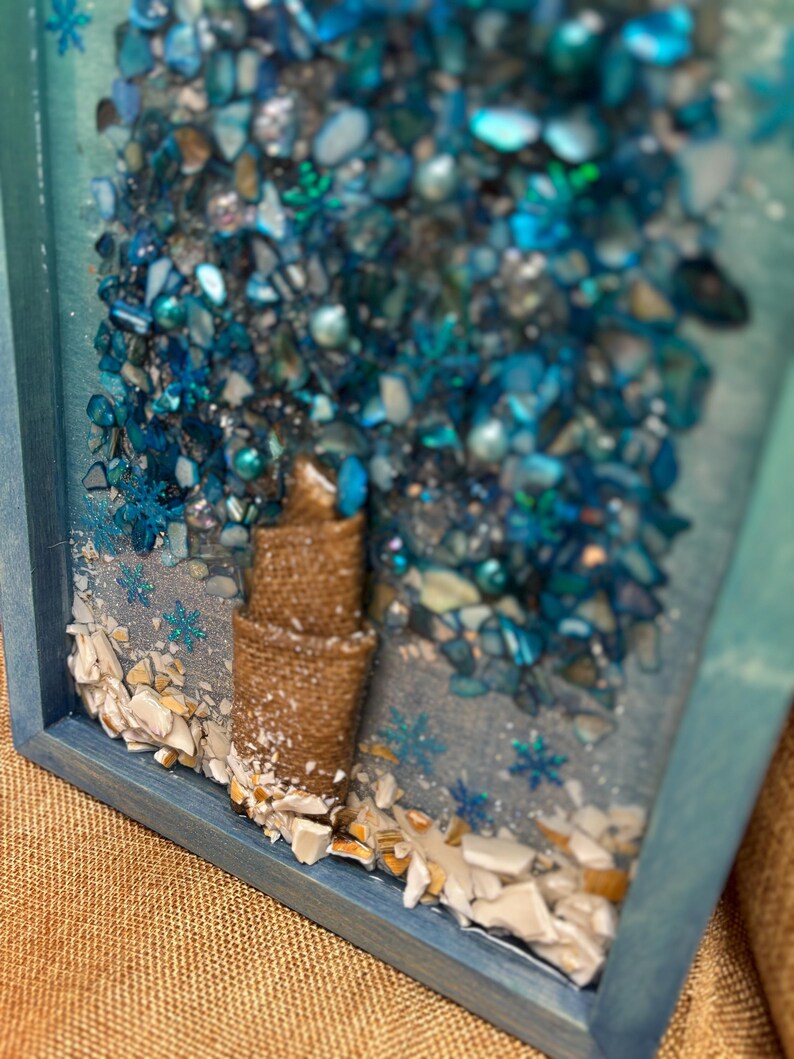Crushed Glass & Resin Christmas Tree Art – Elegant Gold, Coastal Turquoise, or Rustic Music-Themed Handmade Holiday Wall Decor image 14