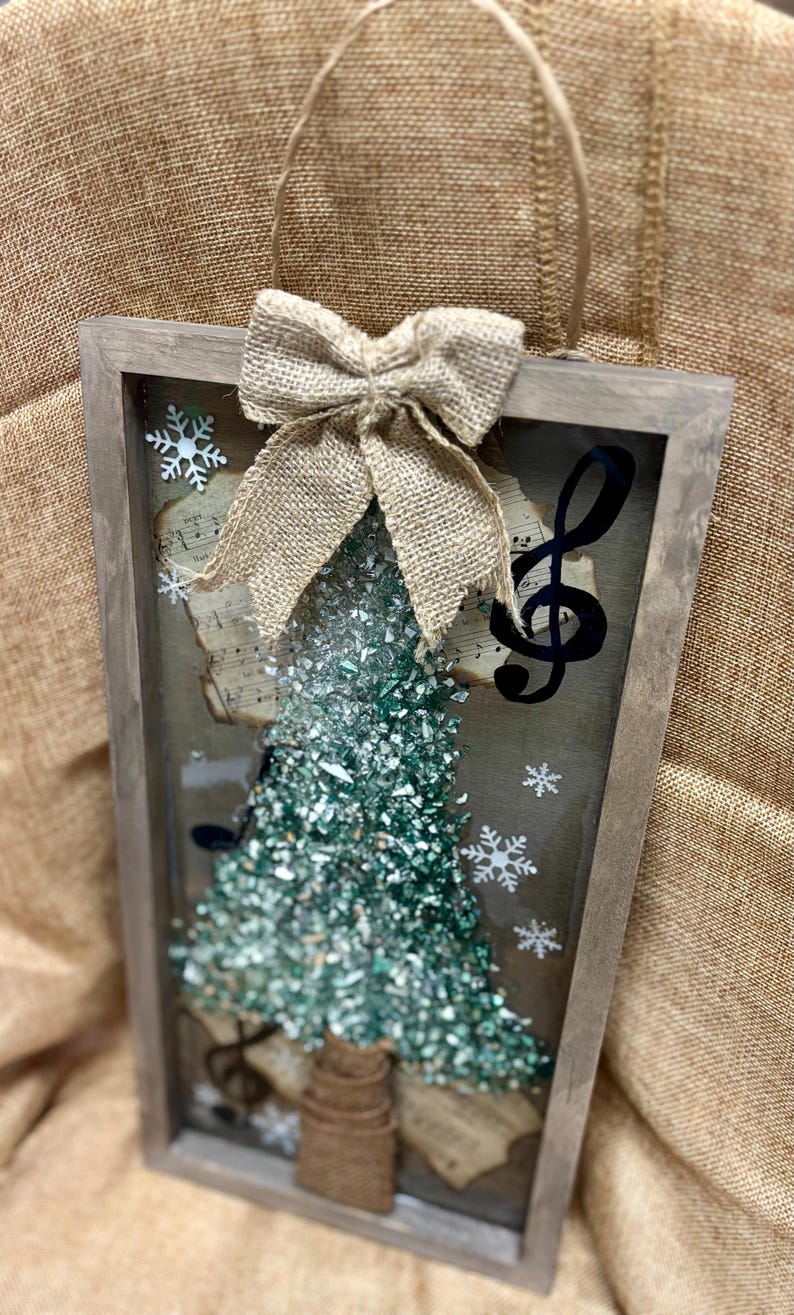 Crushed Glass & Resin Christmas Tree Art – Elegant Gold, Coastal Turquoise, or Rustic Music-Themed Handmade Holiday Wall Decor image 19