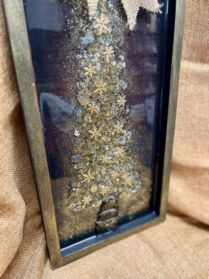 Crushed Glass & Resin Christmas Tree Art – Elegant Gold, Coastal Turquoise, or Rustic Music-Themed Handmade Holiday Wall Decor image 4