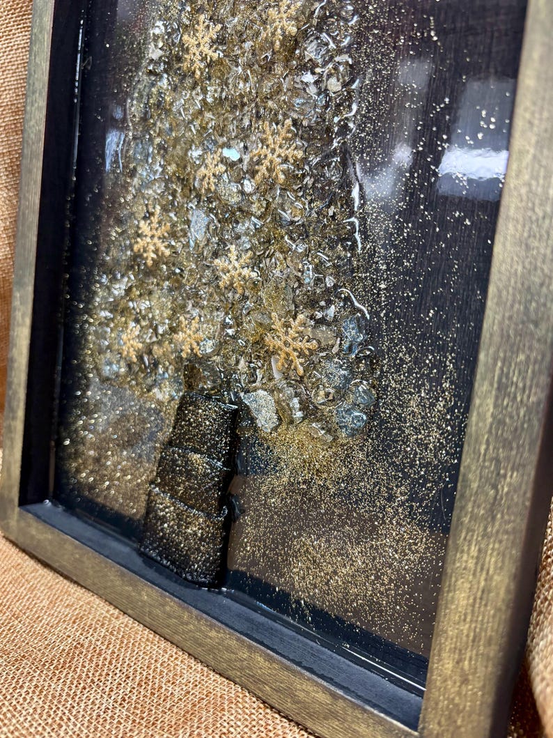 Crushed Glass & Resin Christmas Tree Art – Elegant Gold, Coastal Turquoise, or Rustic Music-Themed Handmade Holiday Wall Decor image 8