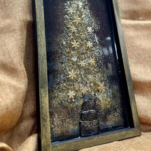 Crushed Glass & Resin Christmas Tree Art – Elegant Gold, Coastal Turquoise, or Rustic Music-Themed Handmade Holiday Wall Decor image 6