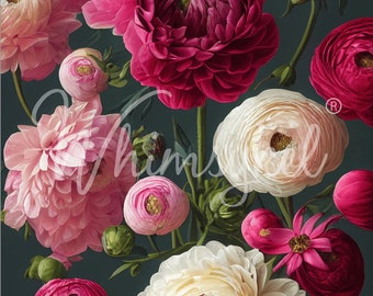 Wall Bouquet of Flowers Large Decoupage Tissue Paper for Furniture 21x29 Whimsykel Designs Peonies with Charcoal Backdrop