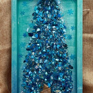Crushed Glass & Resin Christmas Tree Art – Elegant Gold, Coastal Turquoise, or Rustic Music-Themed Handmade Holiday Wall Decor image 2