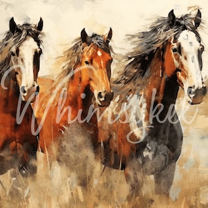 GRACEFUL STEEDS | Large Decoupage Tissue Paper | Furniture | Arts & Crafts | 21x29 or 14x20 | Whimsykel Designs | Three Galloping Horses